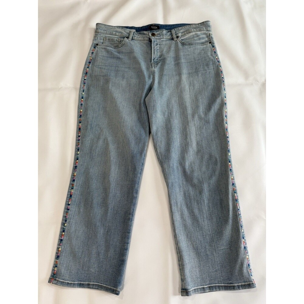 NYDJ Jeans Womens Sz 18 Jenna Straight Ankle Embroidered Denim LiftxTuck